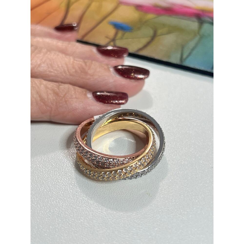 Women’s Size 9 Tri Color Gold Filled CZ Interlocking Rolling Ring NWT